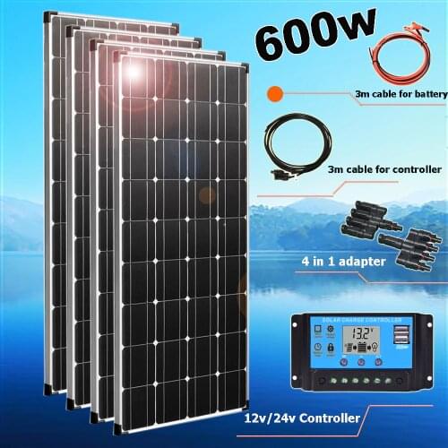 Solar panel 12v kit 600w solar charger for 12v 24v battery car RV caravan camper hiking home system Photovoltaic with frame