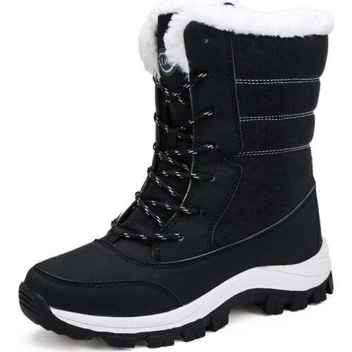 High Quality Warm Plush Womens Boots Mid-Calf Boots Women Platform Lace-up Waterproof Short Boot Winter Women Snow Boots