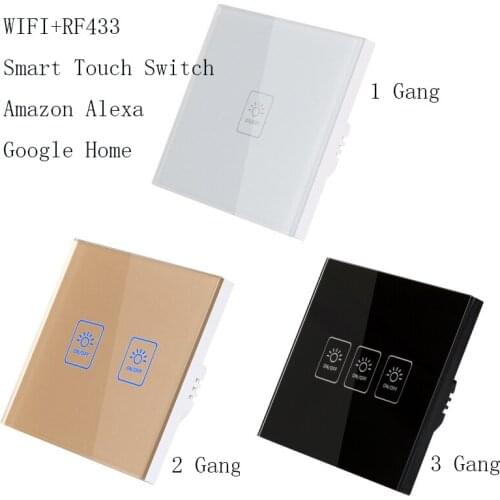 RF433 WiFi 2.4G Graffiti Smart Touch Wall Switch AC90-240V 10A 1/2/3 gang for Amazon Alexa Google Home Voice Control Switch