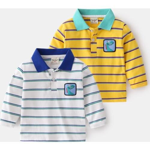 Striped Spliced Color Collar Boys Polo T-shirt Spring Fall Long Sleeve Kids Tops Tees Toddler Shirt Childrens Clothes