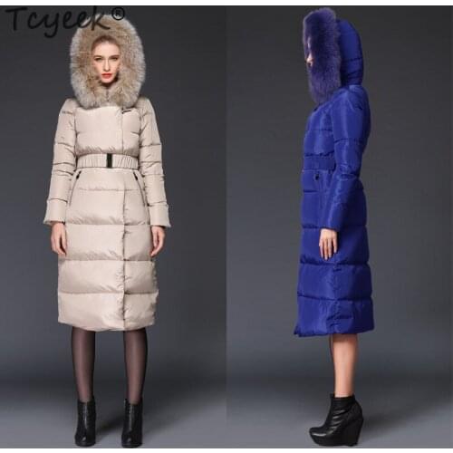 Tcyeek Winter Duck Down Jacket Women Long Down Coat Female Thick Jacket Clothes Ladies Real Fox Fur Hooded Warm Coat Hiver W1271