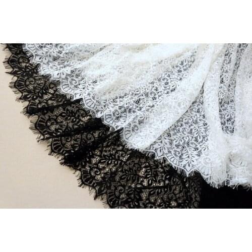 1yard Black/Off White Chantilly Lace Fabric DIY Black Eyelash Lace Trimming
