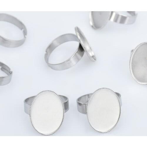 Stainless Steel Oval Adjustable Ring Blank Base Ring Setting Cameo Ring Base diy oval ring supplies 10pcs