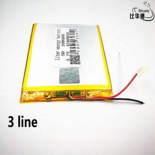 3 line 10pcs/lot Good Qulity 3.7V,4000mAH 398686 Polymer lithium ion / Li-ion battery for tablet pc BANK,GPS,mp3,mp4