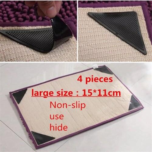 4Pcs/lot Triangle Reusable Anti-skid Rubber Mat Non Slip Patch Mat Washable Rug Gripper Stopper Tape Sticker Black Corners Pad