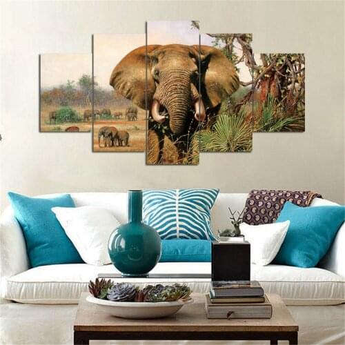 Drop-Shipping 5 Piece Canvas Art Elephant Canvas Painting Art Wall Art Canvas Prints Home Decoration Unframed Oil Painting