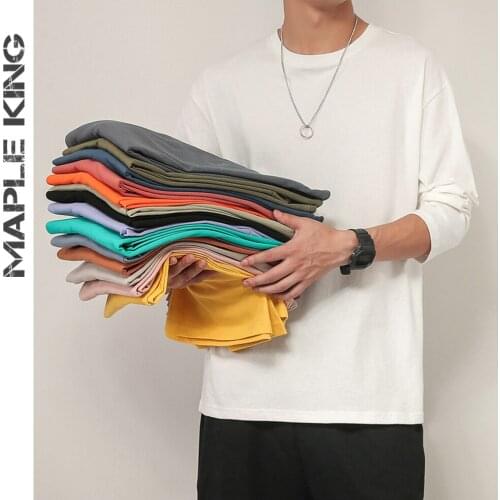 Maple King 16 Colorful Mens Cotton Long Sleeve Tshirts 2021 Unisex Clothing Basic T-shirts Solid Color Soft Harajuku Streetwear