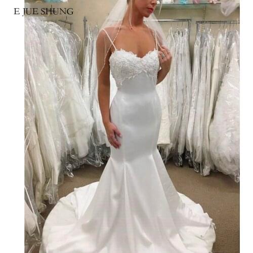 JIERUIZE White Satin Mermaid Wedding Dresses Sweetheart Spaghetti Straps Backless Summer Wedding Gowns robe de mariee