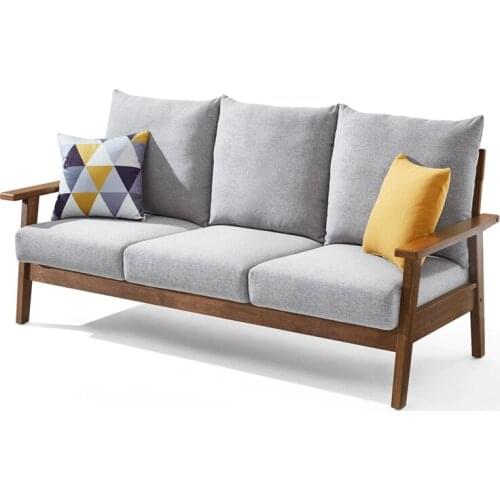 Karoisliving Room Solid Wood Fabric Sofa Wooden Simple New Chinese Style Triple