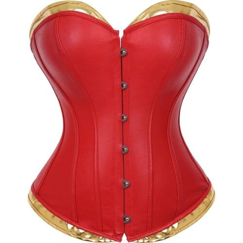 Plus size leather corsets steampunk bustier fashion overbust corset burlesque basque top lingerie red gold sexy costumes 6XL