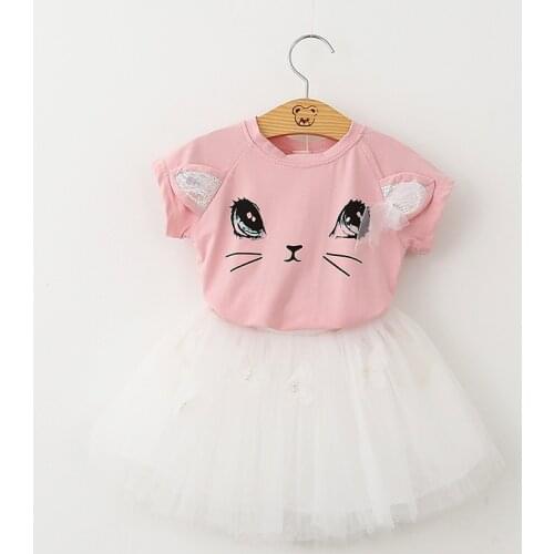 Summer Girls Casual T-Shirt +Skirt Kids Solid Color Clothing Set O-Neck Princess Party Children Cloth Suit 3Y-7Y