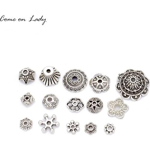 Wholesale 50Pcs 15 Shape Metal Tibetan Silver beads Vintage Spacer Bead DIY Jewelry Making Bracelet JF003