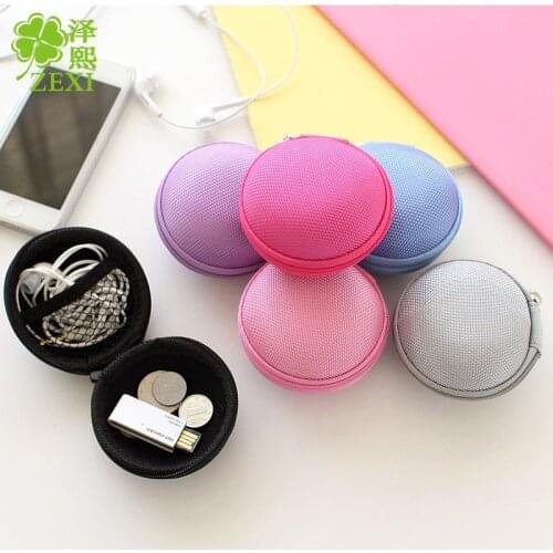 Mini Zipper Earphone Headphone SD Card Storage Bag Box Carrying Pouch Round Case Women Coin Purses Wallet multiple colour