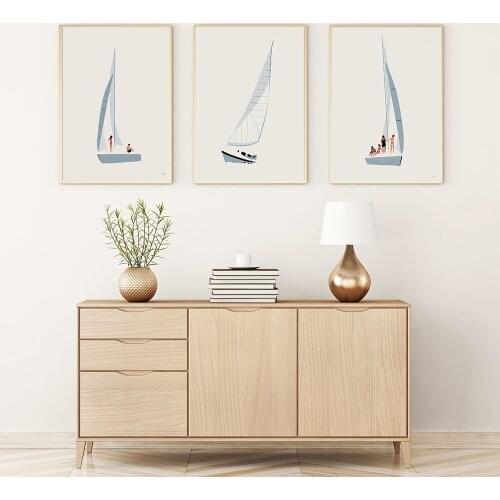 Minimalist Abstract Line Sailing Boat Wall Art Canvas Painting Nordic Posters and Prints Wall Pictures for Living Home Decor