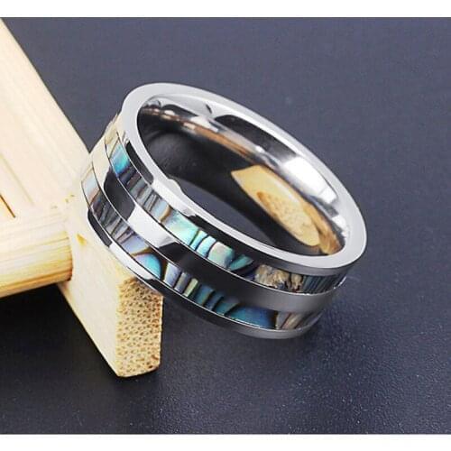 Garilina Fashion Jewelry 8mm Titanium Steel Abalone Shell Tungsten Carbide rings for men or women AR2302
