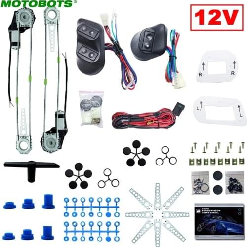 MOTOBOTS 1Set Universal Car 2-Doors Electric Power Window Kits with 3pcs Switches & Wire Harness DC12V #AM3781