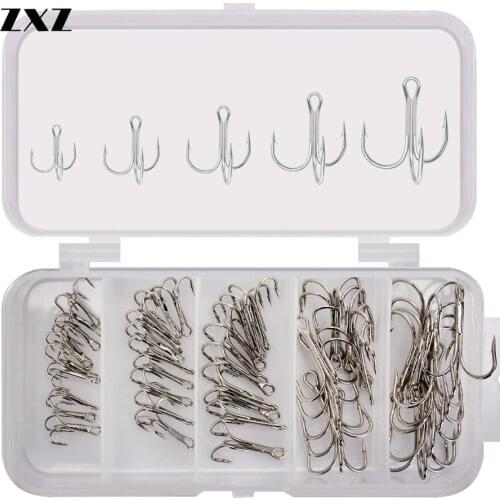 50pcs Mixed Size Barbed Fishing Treble Hook Set 4# 6# 8# 10# Carp Steel Jig Hooks Ice Sea Fishing Round Bend Pesca Hooks