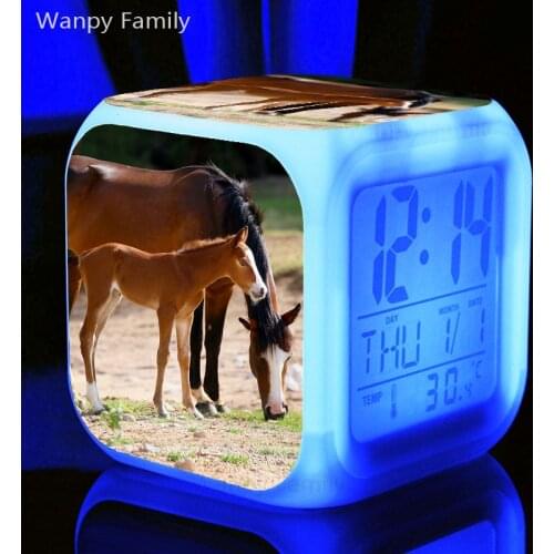 Very Lovely Horse Alarm Clock LED Color Changing Glowing Digital Alarm Clock For Kids Birthday Gifts Electronic Clock
