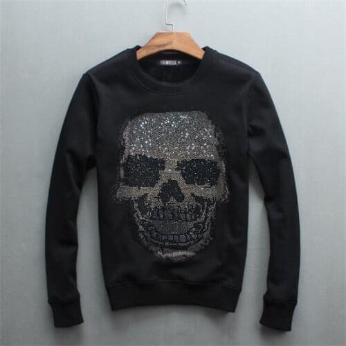 2021 Autumn And Winter New Best Selling Mens Fashion High Quality Rhinestone Skull Hoodie Slim Comfortable Simple Sweatshirt