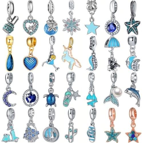 New fashion charm original small fresh ocean wind blue pendant suitable for original Pandora ladies bracelet jewelry gifts
