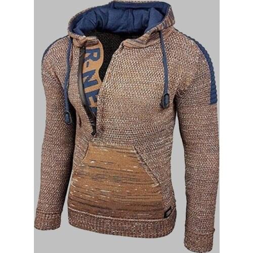 Autumn Winter Men Sweater Vintage Hooded Zipper Warm Knitted Pullovers Mens Casual Long Sleeve Slim Knitwear Sweaters Plus Size