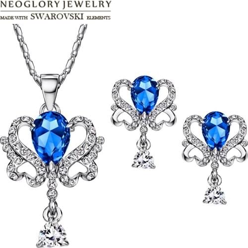 Neoglory Austria Rhinestone & Zircon Jewelry Set Vintage Alloy Plated Necklace & Earrings For Stylish Lady Palace Gift