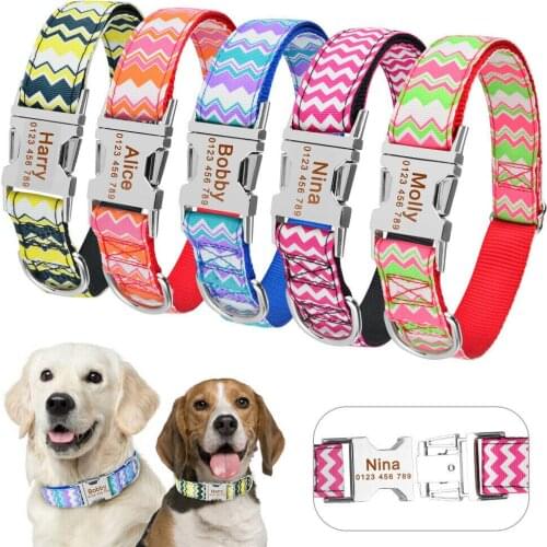 AiruiDog Personalized Dog Collar Fabric ID Name Tag Buckle Customized Free Engraved Puppy S M L Dog Pet Name Puppy Information