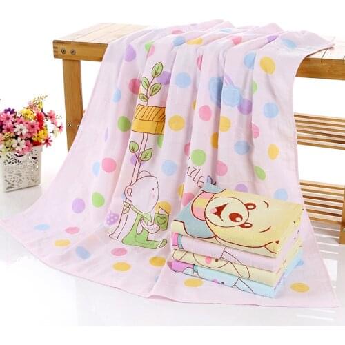 Printed pure cotton towel childrens bath towel cover blanket double layer hugging double layer cartoon towels 90*90cm