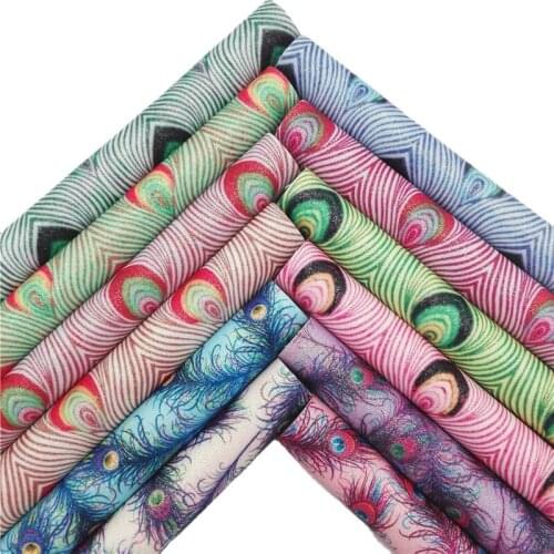 Peacock Tails Printed Chunky Glitter Faux Vinyl Fabric with Twill Backing Accessories Bows Earrings Bags DIY 21X29CM GM2209A