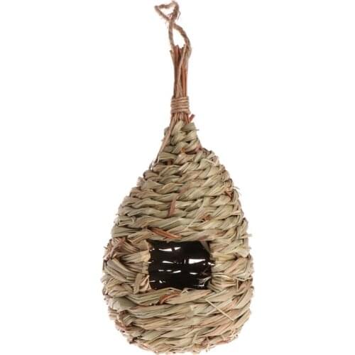 Bird Nest Natural Grass Eggs Cage Outdoor Decorative Weaved Hanging Parrot House L4MB