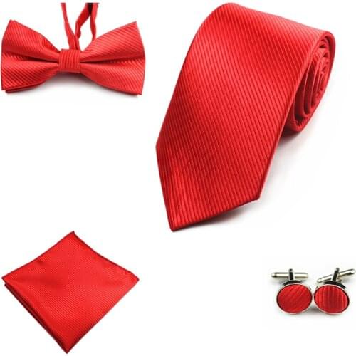 Ricnais New 8cm Men Tie Set Handkerchief Bowtie Cufflinks Necktie Red Blue Bow Tie Silk Ties For Wedding Business Party Gift