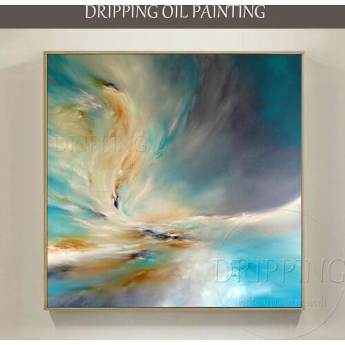Artist Hand-painted High Quality Twisted Abstract Sky Oil Painting on Canvas Abstract Turquoise Sky Oil Painting for Living Room