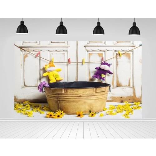 Scopiso Photography Background Childrens Toy Bear Chrysanthemum Door Backdrops Yellow Portrait Photo Studio Decoration Props