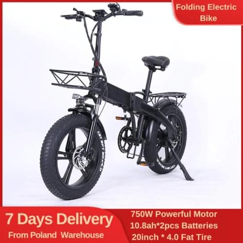 4.0 Fatbike Folding Electric Bicycle 750W Adult Ebike Moped 20inch Mountain Beach Cruiser 1000w Upgrade 2 Batteries EU Warehouse