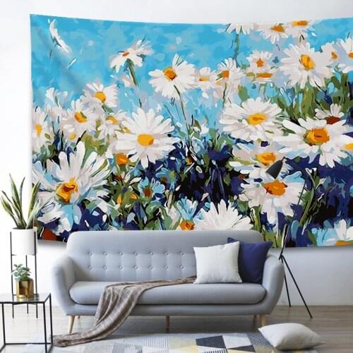 Nordic Modern Printed Tapestry Littile Daisy Decor For Living Room Sofa Background Decor Tapestry Kawaii Home Decor Picnic Cloth