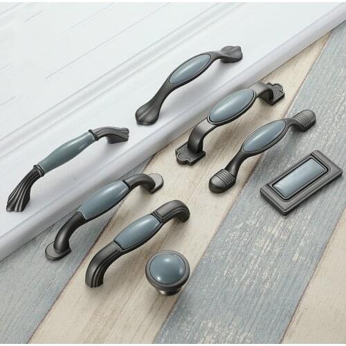 Mediterranean Blue Ceramic Cabinet Knobs and Handles Gray Wardrobe Door Pulls European Furniture Handle Cabinet Hardware