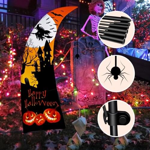 Halloween Yard Decorations, Extra Large Feather Flag, Swooper Flag with Pole Kit, Castle Pumpkin Garden Outdoor Decorations