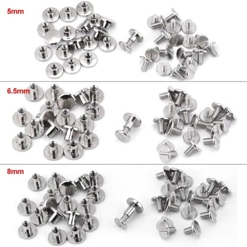 WALFRONT 20pcs/Set Flat Head Screw Rivets Leather Belt Repair Supplies Durable Brass Threaded Flat Nut Nail Rivets Screws Tools