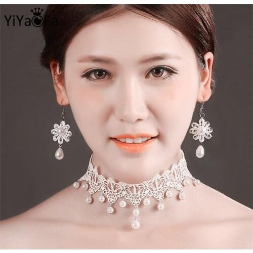 YiYaoFa Handmade Wedding Jewelry Set for Women White Lace Necklace & Pendant / Earring Women Accessories Party Jewelry T020