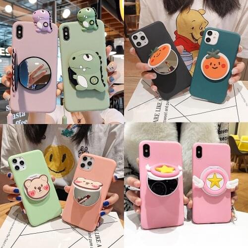 Makeup Mirror Case for OPPO C11 C12 C15 C2 Cover for Realme X50 Pro XT X2 X Lite 3 5 6 Find X2 Cartoon With Strap Holder Funda