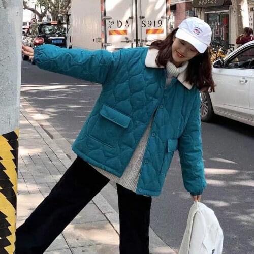 Bella Female Solid Cotton-padded Jacket Lamb Fur Collar Parkas Women Casual Thick Warm Down Coat Women 2021 Winter Outerwears