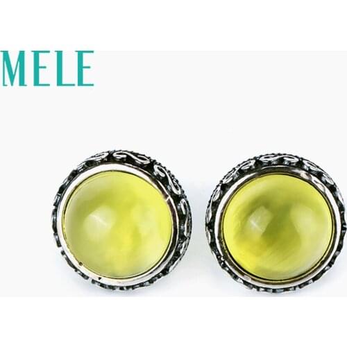 Natural prehnite earring stud for women,10mm round shape 9.2ct Grape stone with 925 sterling silver,Vintage fashion jewelry