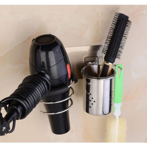 1Pcs For Bathroom Stainless Steel Waterproof No Drilling Spiral Stand Hair Dryer Holder Adhesive Blower Organizer Wall Mounted
