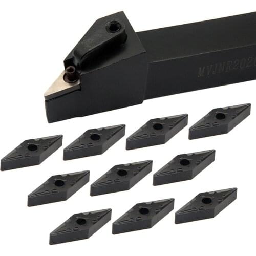 10PCS VNMG160408 PM1 PC4125 Carbide Inserts + 1PC MVJNR2020K16 External Turning Tool Holder CNC Lathe Cutter Tool Set For Steel