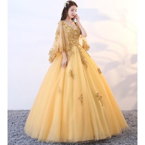 100%real golden embroidery beading cloak butterfly sleeve ball gown medieval dress Renaissance Gown princess Victoria belle ball
