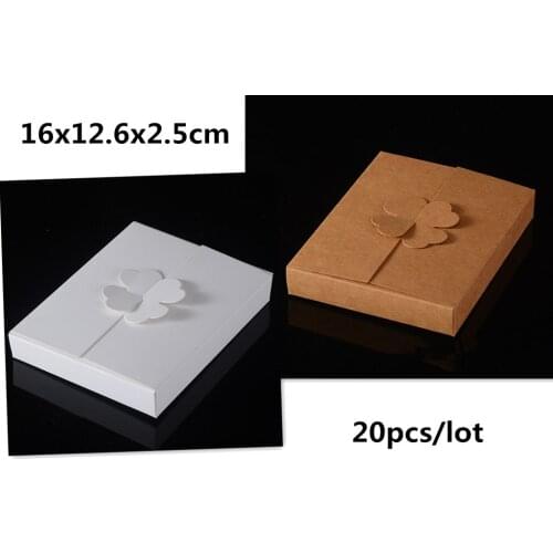 20pcs 16*12.6*2.5cm Kraft Paper Gift Boxes Birthday Cake knife and fork Packing Box DIY Handmade blank Favor Clover Paper Boxes