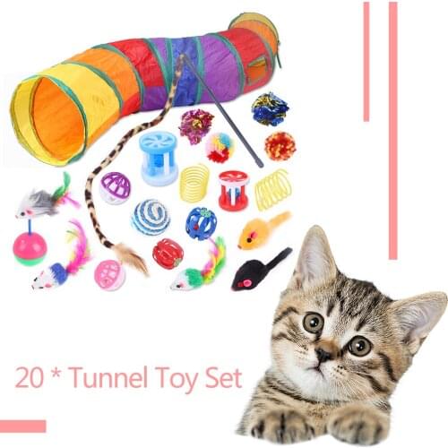 21/20pcs Cat Teasing Pompom Ball Feather Wand Pets Kitten Teaser Replacement Toys Traning Dogs Agility Toys Supplies