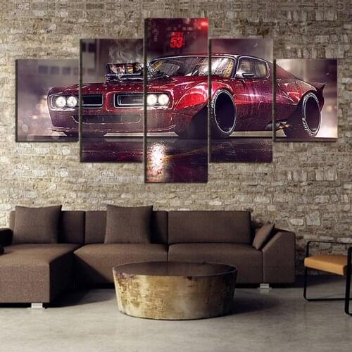 5 pieces Vehicle Retro Sport Car Prints Painting Wall Art Modular Modern Pictures Canvas Poster Home Decoration