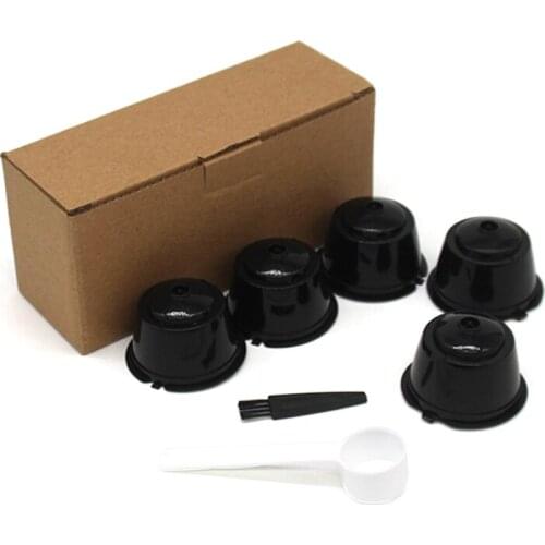 5PCS Reusable Nestle for Dolce Gusto Coffee Capsule Filter Cup Refillable Filter Basket Caps Reusable Spoon Brush