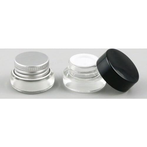 500 X 3g Traval Small cream make up Glass jar with aluminum lids white pe pad 3cc 1/10oz cosmetic container packaging glass jar